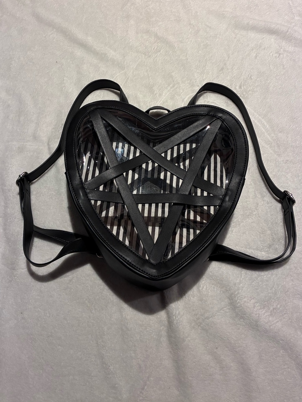 Dolls Kill Black Heart-Shaped pentagram Clear Panel Backpack